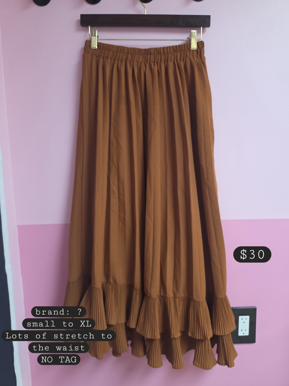 Women's Pleated Ruffle Hem Maxi Skirt - Brown